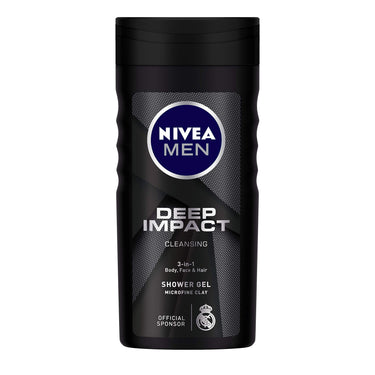 NIVEA Men Body Wash, Deep Impact Shower Gel for Body Face & Hair, 250 ml each (Pack of 3)